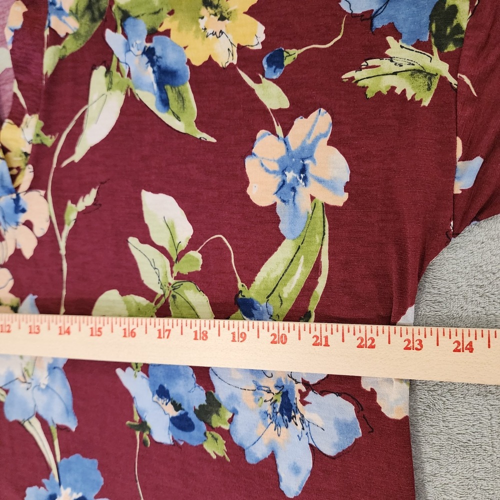 Honeyme Top Floral 3/4 Sleeve Women's Large V Neck Boho Blouse Pullover - Picture 5 of 6
